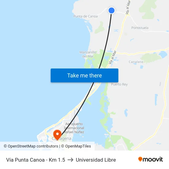 Vía Punta Canoa - Km 1.5 to Universidad Libre map