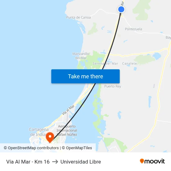 Vía Al Mar - Km 16 to Universidad Libre map