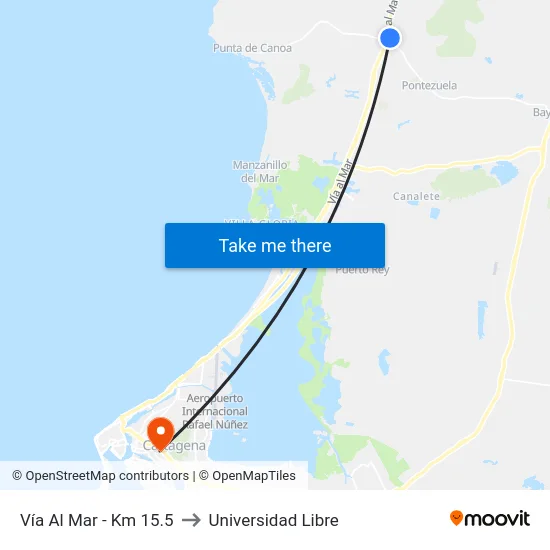 Vía Al Mar - Km 15.5 to Universidad Libre map