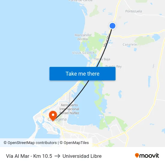Vía Al Mar - Km 10.5 to Universidad Libre map