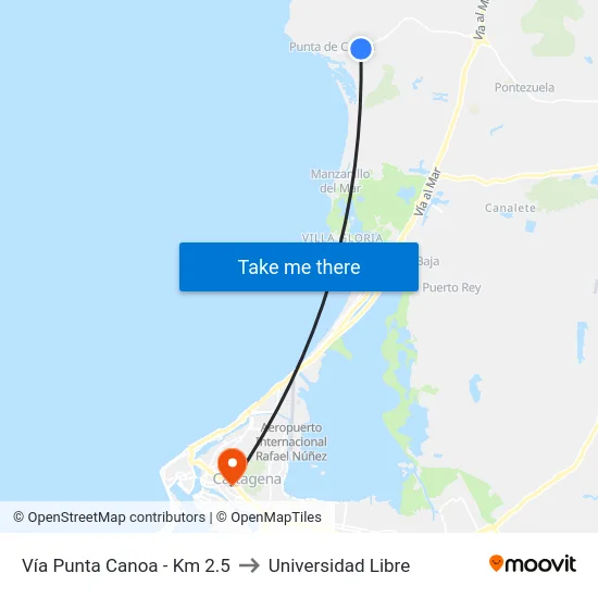 Vía Punta Canoa - Km 2.5 to Universidad Libre map