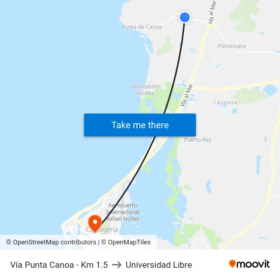 Vía Punta Canoa - Km 1.5 to Universidad Libre map