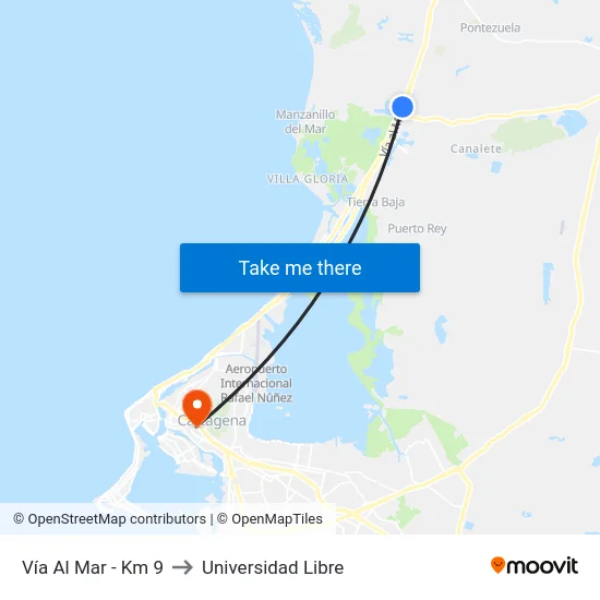 Vía Al Mar - Km 9 to Universidad Libre map