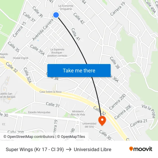Super Wings (Kr 17 - Cl 39) to Universidad Libre map