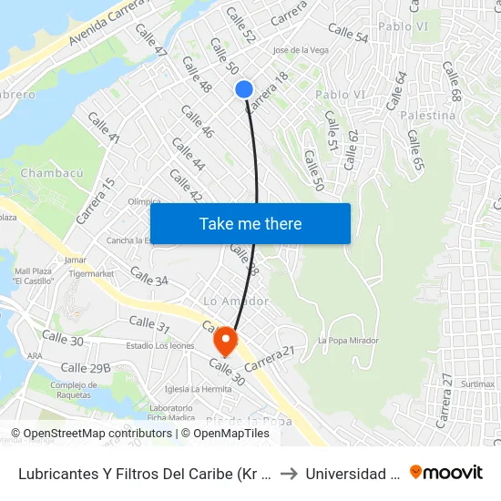 Lubricantes Y Filtros Del Caribe (Kr 17 - Cl 49) to Universidad Libre map