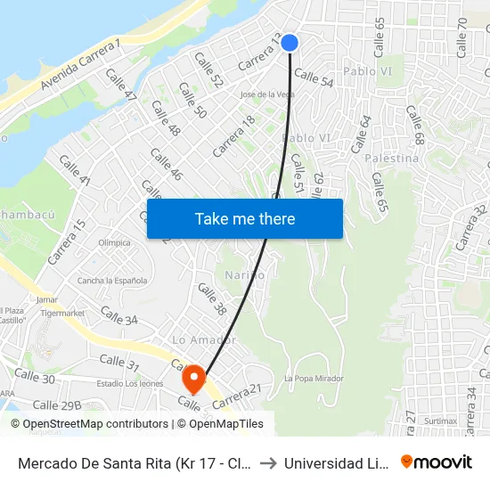 Mercado De Santa Rita (Kr 17 - Cl 55) to Universidad Libre map