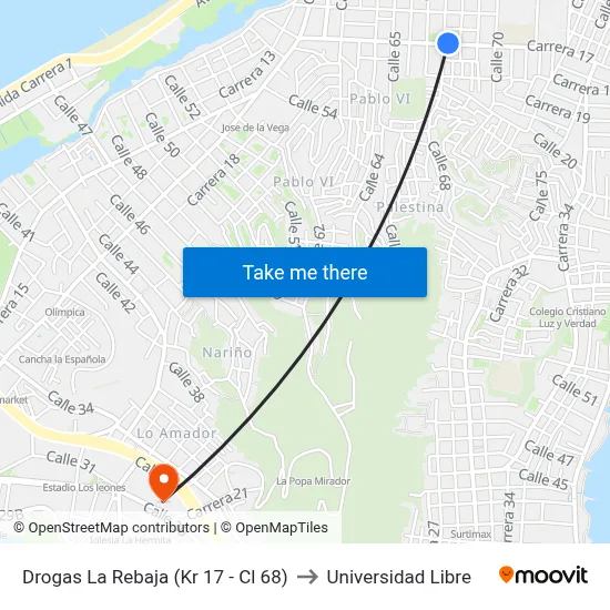 Drogas La Rebaja (Kr 17 - Cl 68) to Universidad Libre map