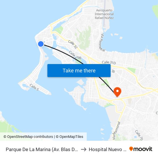 Parque De La Marina (Av. Blas De Lezo - Kr 1) to Hospital Nuevo Bosque map