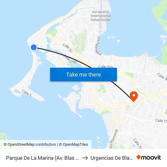 Parque De La Marina (Av. Blas De Lezo - Kr 1) to Urgencias De Blas De Lezo map