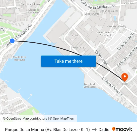 Parque De La Marina (Av. Blas De Lezo - Kr 1) to Dadis map
