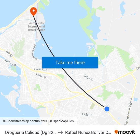 Droguería Calidad (Dg 32 - Kr 86) to Rafael Nuñez Bolívar Colombia map