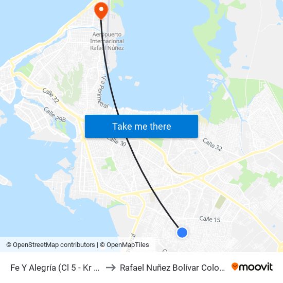 Fe Y Alegría (Cl 5 - Kr 68a) to Rafael Nuñez Bolívar Colombia map