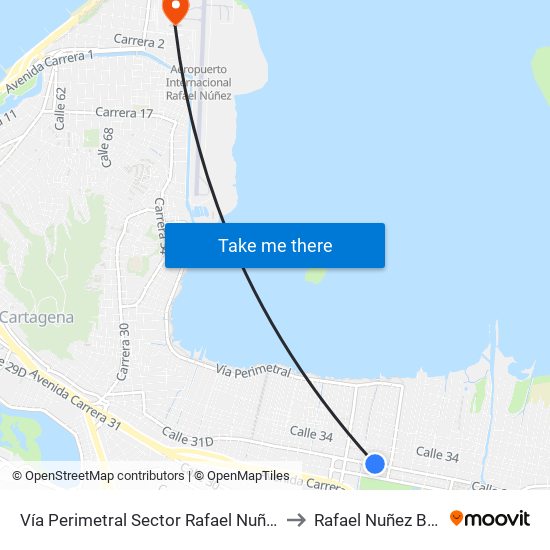 Vía Perimetral Sector Rafael Nuñez (Av. Pedro Romero - Kr 53) to Rafael Nuñez Bolívar Colombia map