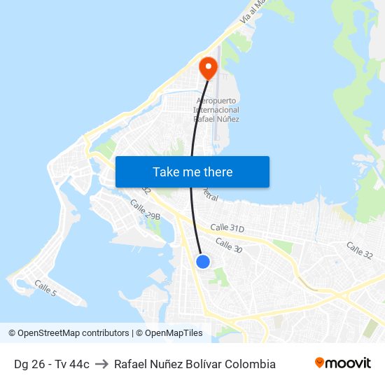 Dg 26 - Tv 44c to Rafael Nuñez Bolívar Colombia map