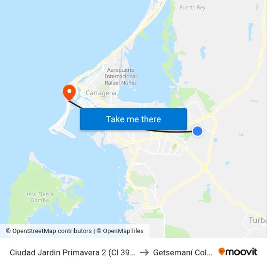 Ciudad Jardin Primavera 2 (Cl 39h - Kr 91a) to Getsemaní Colombia map