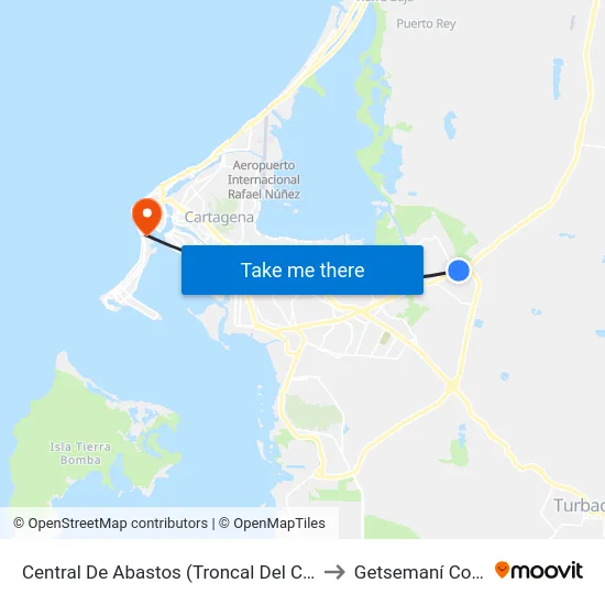 Central De Abastos (Troncal Del Caribe - Kr 89) to Getsemaní Colombia map