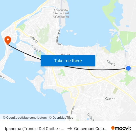 Ipanema (Troncal Del Caribe - Kr 89) to Getsemaní Colombia map