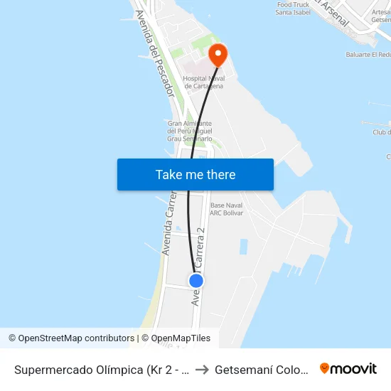 Supermercado Olímpica (Kr 2 - Cl 12) to Getsemaní Colombia map