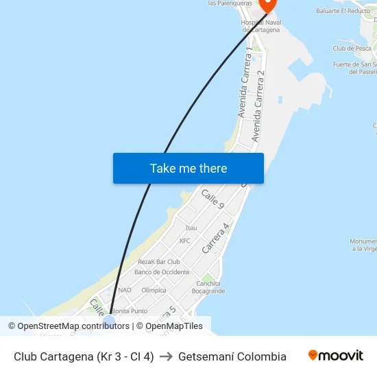 Club Cartagena (Kr 3 - Cl 4) to Getsemaní Colombia map