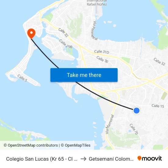 Colegio San Lucas (Kr 65 - Cl 8a) to Getsemaní Colombia map