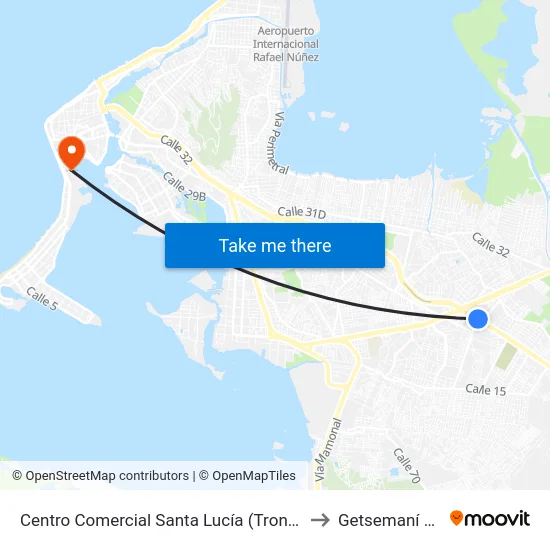 Centro Comercial Santa Lucía (Troncal Del Caribe - Kr 70) to Getsemaní Colombia map