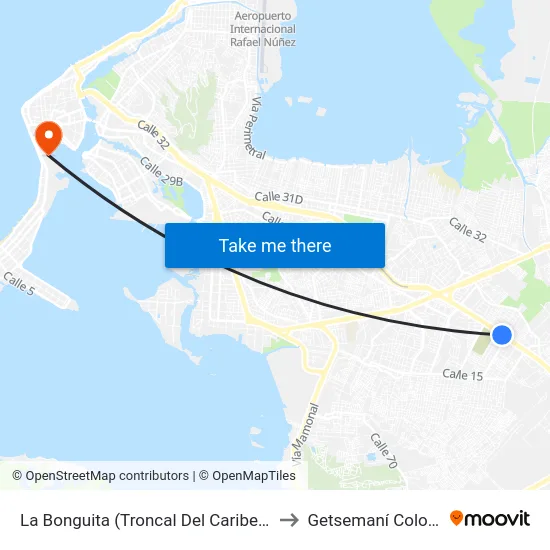 La Bonguita (Troncal Del Caribe - Kr 80) to Getsemaní Colombia map