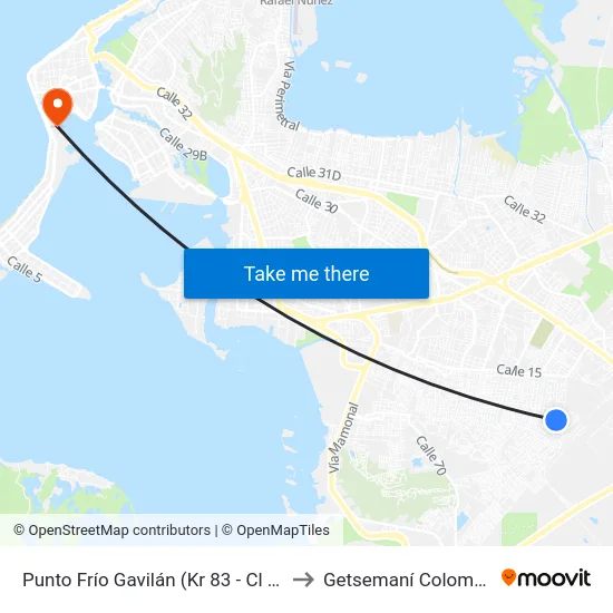 Punto Frío Gavilán (Kr 83 - Cl 4e) to Getsemaní Colombia map
