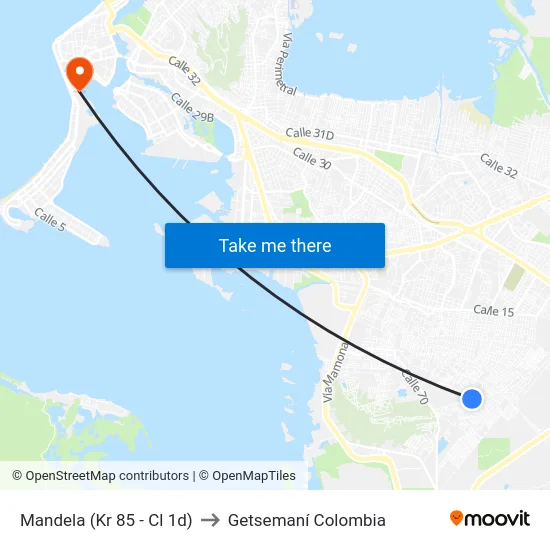 Mandela (Kr 85 - Cl 1d) to Getsemaní Colombia map
