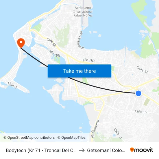 Bodytech (Kr 71 - Troncal Del Caribe) to Getsemaní Colombia map