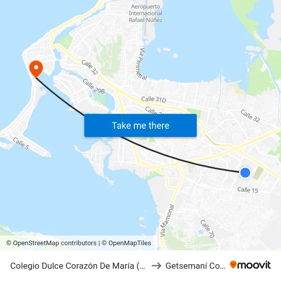 Colegio Dulce Corazón De María (Kr 86b - Cl 25) to Getsemaní Colombia map