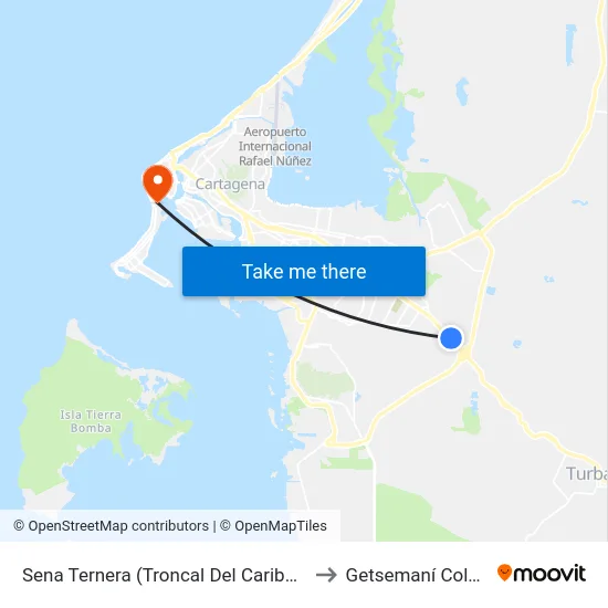 Sena Ternera (Troncal Del Caribe - Kr 121) to Getsemaní Colombia map