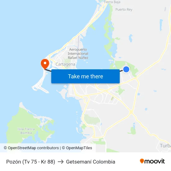 Pozón (Tv 75 - Kr 88) to Getsemaní Colombia map