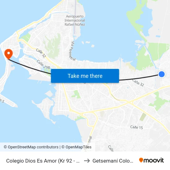 Colegio Dios Es Amor (Kr 92 - Cl 45) to Getsemaní Colombia map