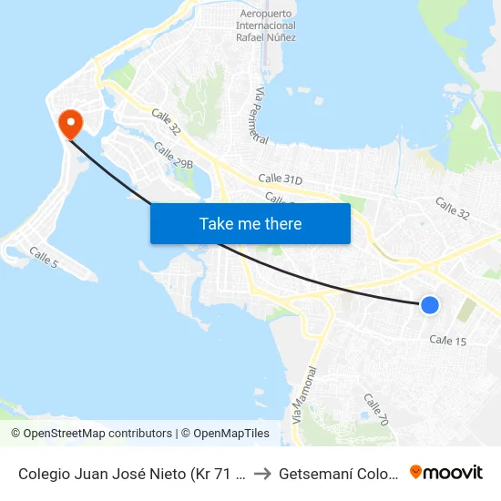 Colegio Juan José Nieto (Kr 71 - Cl 25) to Getsemaní Colombia map