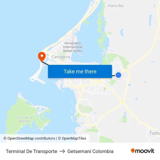 Terminal De Transporte to Getsemaní Colombia map