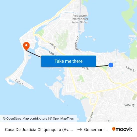 Casa De Justicia Chiquinquira (Av. Pedro Romero - Kr 58) to Getsemaní Colombia map