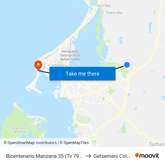 Bicentenario Manzana 35 (Tv 79 - Kr 119) to Getsemaní Colombia map