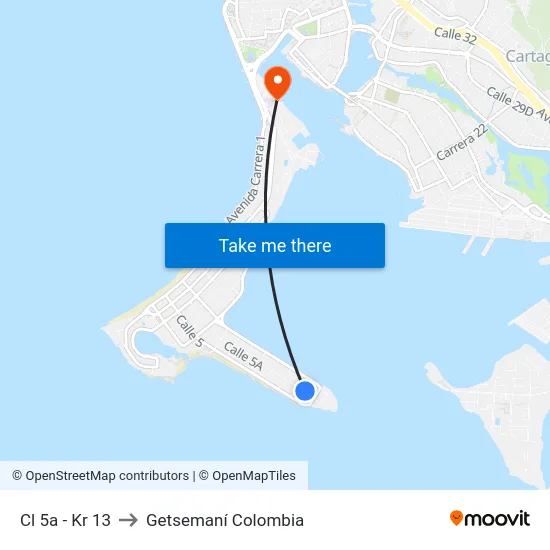 Cl 5a - Kr 13 to Getsemaní Colombia map