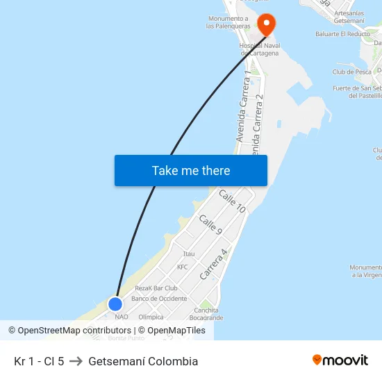 Kr 1 - Cl 5 to Getsemaní Colombia map