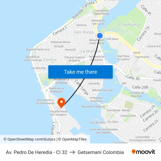 Av. Pedro De Heredia - Cl 32 to Getsemaní Colombia map