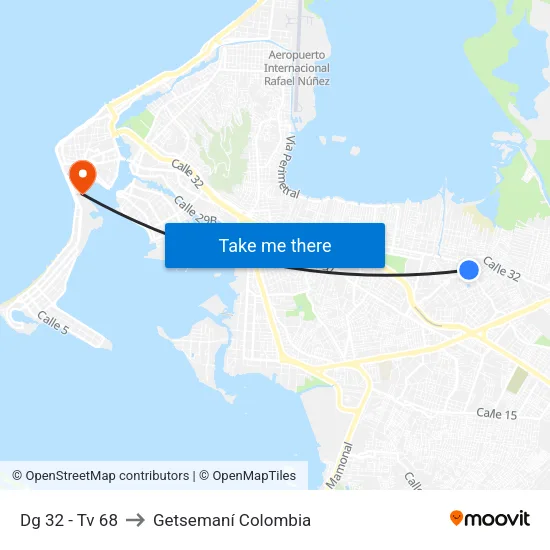 Dg 32 - Tv 68 to Getsemaní Colombia map