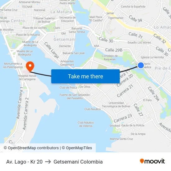 Av. Lago - Kr 20 to Getsemaní Colombia map