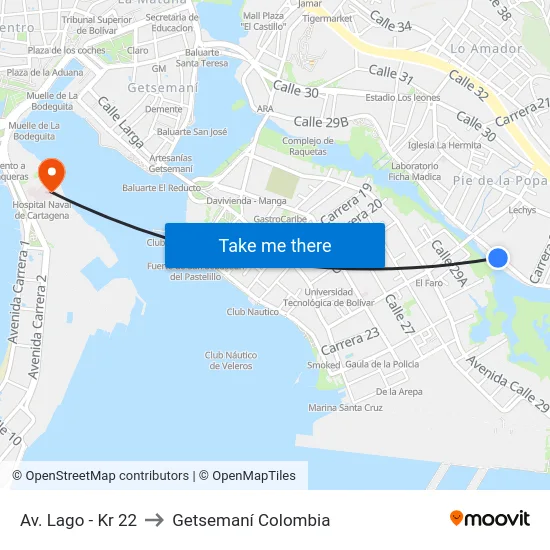 Av. Lago - Kr 22 to Getsemaní Colombia map