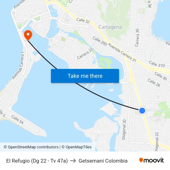 El Refugio (Dg 22 - Tv 47a) to Getsemaní Colombia map