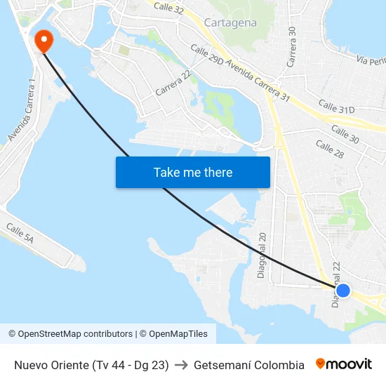 Nuevo Oriente (Tv 44 - Dg 23) to Getsemaní Colombia map