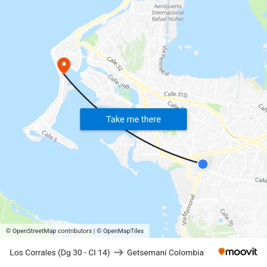 Los Corrales (Dg 30 - Cl 14) to Getsemaní Colombia map