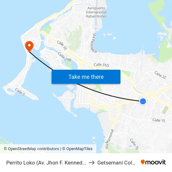 Perrito Loko (Av. Jhon F. Kennedy - Kr 65) to Getsemaní Colombia map