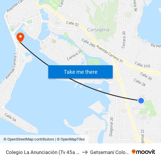Colegio La Anunciación (Tv 45a - Dg 26) to Getsemaní Colombia map