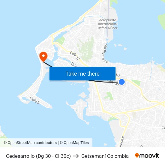 Cedesarrollo (Dg 30 - Cl 30c) to Getsemaní Colombia map