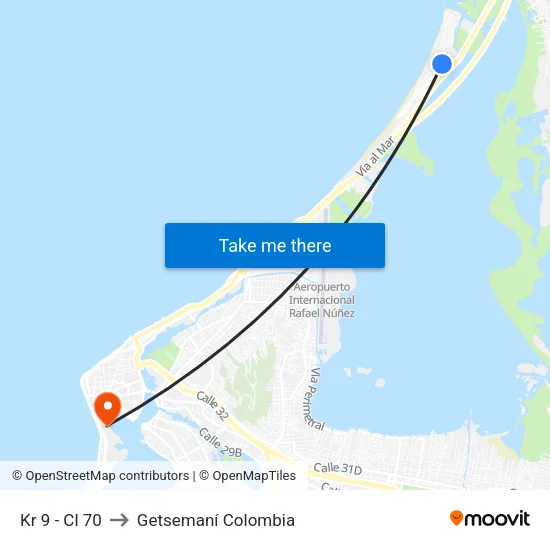 Kr 9 - Cl 70 to Getsemaní Colombia map